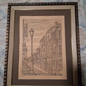 Framed Vintage  NEW ORLEANS Street Sketch in Neutral Tones.See ALL  Pics